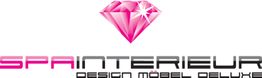 Pinkfarbener Diamant mit Text: "SPAINTERIEUR DESIGN MÖBEL DELUXE".