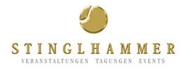 Logo von Stinglhammer mit goldener Kugel, Text: Veranstaltungen, Tagungen, Events.