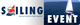 Segelboot auf Meer, Text "Sailing Event, Premium Event & Charter Agentur", Logo mit rotem Segel.