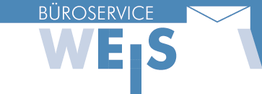 Logo mit blauem Schriftzug: "Büroservice Weis", stilisiertes Dach über dem "S".