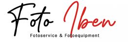 "Logo mit Schriftzug 'Foto Iben', darunter 'Fotoservice & Fotoequipment' in Schwarz und Rot."