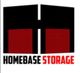 Logo of Homebase Storage with red doors and black text.