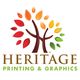 Colorful tree logo of Heritage Printing & Graphics with text underneath.