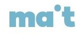 Blauer Text "ma't" auf weißem Hintergrund mit einem Punkt über dem "t".
