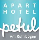 Logo des Apart Hotels Petul am Ruhrufer mit modernem Design in Blau und Grau.