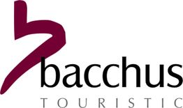 Logo von Bacchus Touristic mit stilisiertem "b" in Rot und schwarzem Schriftzug darunter.