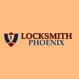 Locksmith Phoenix logo with a keyhole shield design on an orange background.
