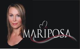 Portrait einer Frau neben dem Schriftzug "Mariposa" auf schwarzem Hintergrund.