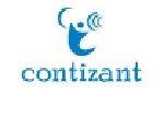 Blue logo with a stylized letter 'C' and human figure, text reads "contizant".