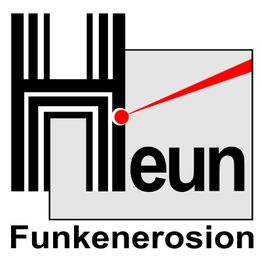 Logo mit stilisiertem "H" und Schriftzug "Heun Funkenerosion" in Schwarz und Rot.