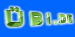 Grüner 3D-Schriftzug "ÜBI.DE" auf blauem Hintergrund.