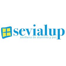 Logo de Sevialup con una ventana amarilla y texto azul: "sevillana de aluminio y pvc".