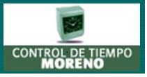 Reloj verde encima del texto "CONTROL DE TIEMPO MORENO" en letras blancas sobre fondo verde.