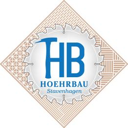 Logo mit blauen Buchstaben "HB" und Text "HOEHRBAU Stavenhagen" in einem rautenförmigen Design.