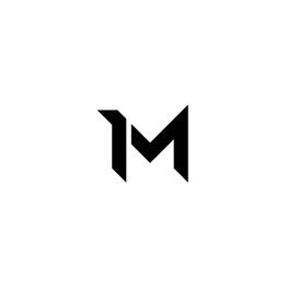 Zwart-wit logo met de letter "M" in geometrische stijl op een witte achtergrond.