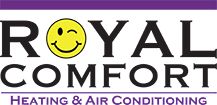 Royal Comfort logo with a winking smiley face. Heating & Air Conditioning text in purple.