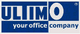 Blaues und weißes Logo mit dem Text "ULTIMO your office company".