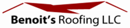 Logo of Benoit's Roofing LLC with a red roof graphic above the text.
