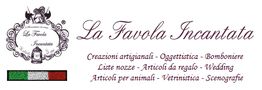 Logo di "La Favola Incantata" con servizi artigianali e bandiera italiana in basso a sinistra.
