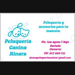Tarjeta de Peluquería Canina Ainara con información de contacto y servicios para mascotas.