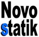 Schwarzer Text "Novostatik" auf weißem Hintergrund, das "s" ist blau.