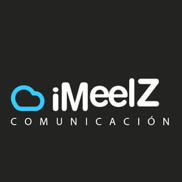 Logotipo de iMeelZ Comunicación con nube azul sobre fondo negro.
