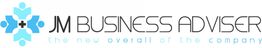 Logo von JM Business Adviser mit blauem Symbol, Slogan: "the new overall of the company".