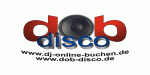 Logo mit Text "dob disco" und zwei Webadressen: dj-online-buchen.de, dob-disco.de