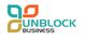 Logo with colorful abstract shapes and the text "UNBLOCK BUSINESS" below.