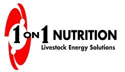 Logo of "1 on 1 Nutrition" with "Livestock Energy Solutions" in black and red text.