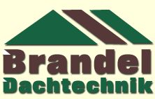 Logo mit Text "Brandel Dachtechnik", stilisiertes Dach in Grün und Braun oben.