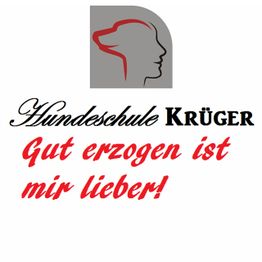 Logo: Silhouette eines Hundes, Text "Hundeschule Krüger, Gut erzogen ist mir lieber!".