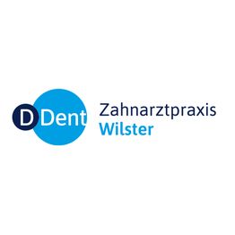 Logo der Zahnarztpraxis Wilster mit blauem Kreis und Schriftzug "DDent".