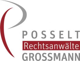 Logo von Possetl und Grossmann Rechtsanwälte mit stilisiertem "P" und Firmenname in Grau und Rot.