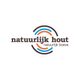 Logo met tekst "natuurlijk hout, natuurlijk boeve" en cirkelmotief in blauw en oranje.