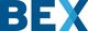 Logo mit dem blauen Schriftzug "BEX", wobei das "X" aus sich kreuzenden Balken besteht.