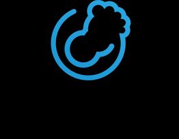 Blauw voetafdrukpictogram in een cirkel op een zwarte achtergrond.