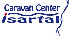 Logo mit Text "Caravan Center Isartal" in blauer Schrift mit rotem Punkt und stilisierter Linie.