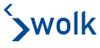 Blaues Logo mit dem Wort "wolk" und stilisiertem Pfeil links.