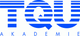 Blaues Logo mit Schriftzug "TQU AKADEMIE" in stilisierter Schrift auf weißem Hintergrund.