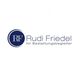 Logo von Rudi Friedel, Bestattungsbegleiter, mit blauen Initialen "RF" in einem Kreis.