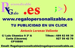 Fondo verde: Contacto y publicidad de regalopersonalizable.es, diseño colorido y texto variado.