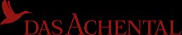 Roter Schriftzug "Das Achental" mit einem stilisierten roten Vogel auf schwarzem Hintergrund.