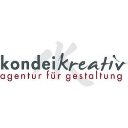 Logo von "kondeikreativ", einer Agentur für Gestaltung, in grauer und roter Schrift.