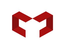 Rotes, geometrisches Herz aus zwei ineinandergreifenden Formen auf weißem Hintergrund.