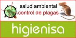 Logo de Higienisa con texto "salud ambiental, control de plagas" y una imagen de ratón.