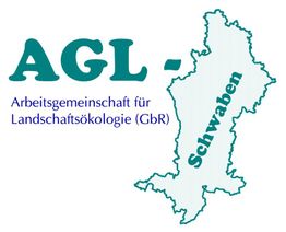 Logo mit Text "AGL - Arbeitsgemeinschaft für Landschaftsökologie (GbR)", Karte von Schwaben.