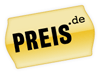 Gelbes und schwarzes Logo von Preis.de, das wie ein Preisschild gestaltet ist.