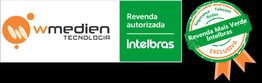 Logos da Wmedien e Intelbras com selo de "Revenda Mais Verde Intelbras" à direita.