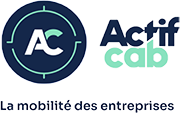 Logo Actifcab, texte : "La mobilité des entreprises", icône AC dans un cercle bleu.